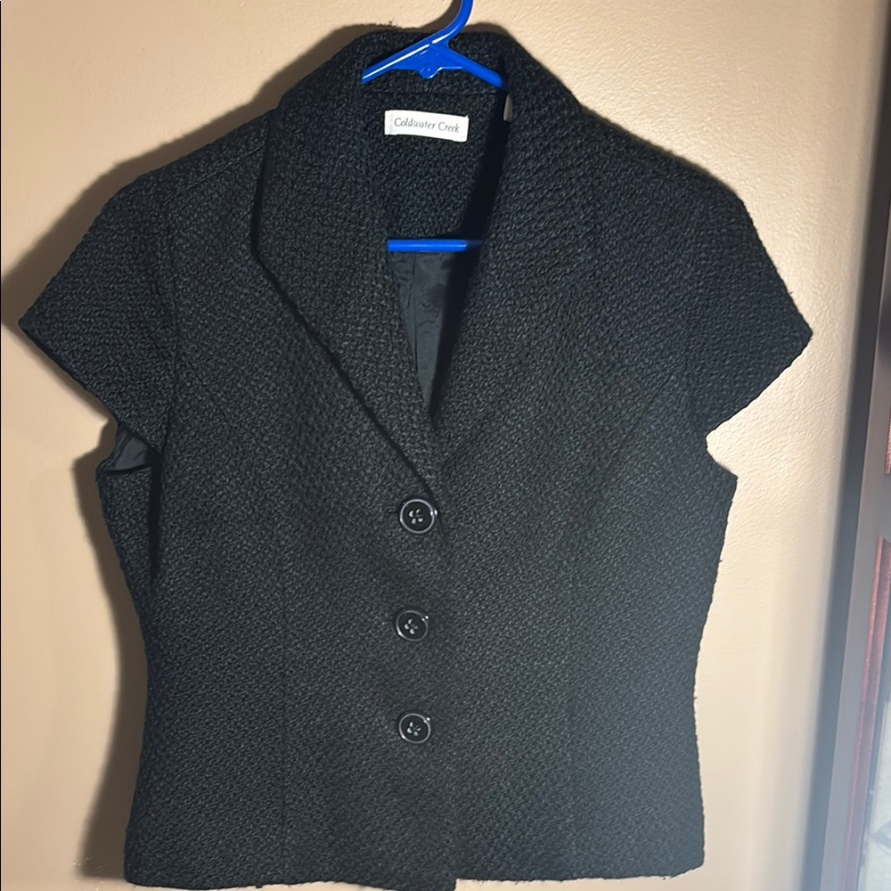 Coldwater Creek Black Fitted Sleeveless Blazer with Lapel Collar